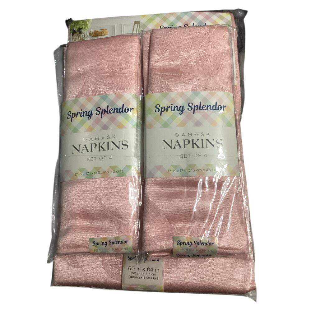 Spring Splendor damask oblong table cloth 60x84 6-8 seats  2 set of 4 napkins